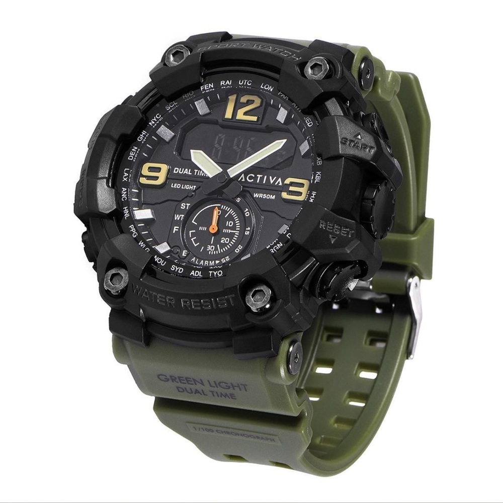 Activa x Invicta Dual Time Black Ops Watch Olive Green NWT